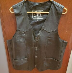 Genuine Black Leather Vest Large Vintage